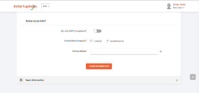 Startup India Registration Process Step-4 (Second part)