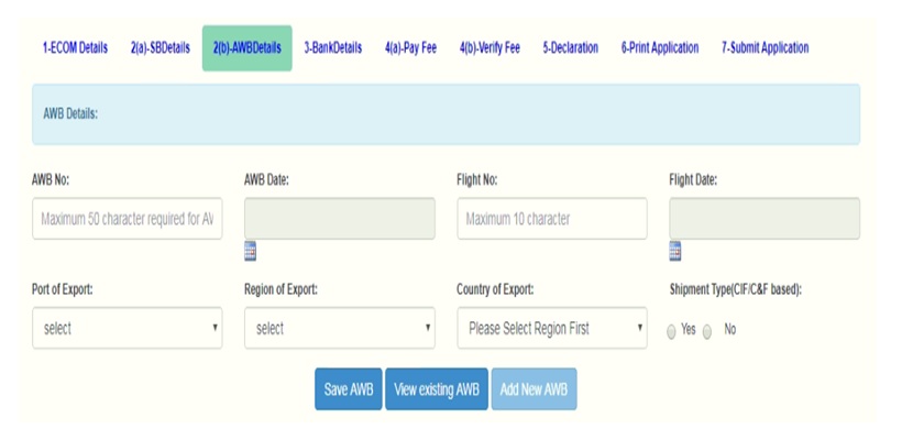 Add Details for Air Way Shipment Export details (1) - Transport and marketing assistance (TMA) Scheme