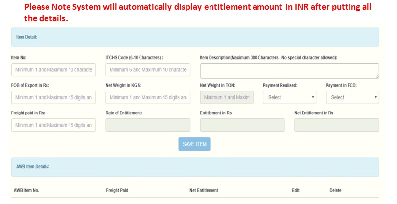 Add Details for Air Way Shipment Export details (2) - Transport and Marketing assistance (TMA) Scheme