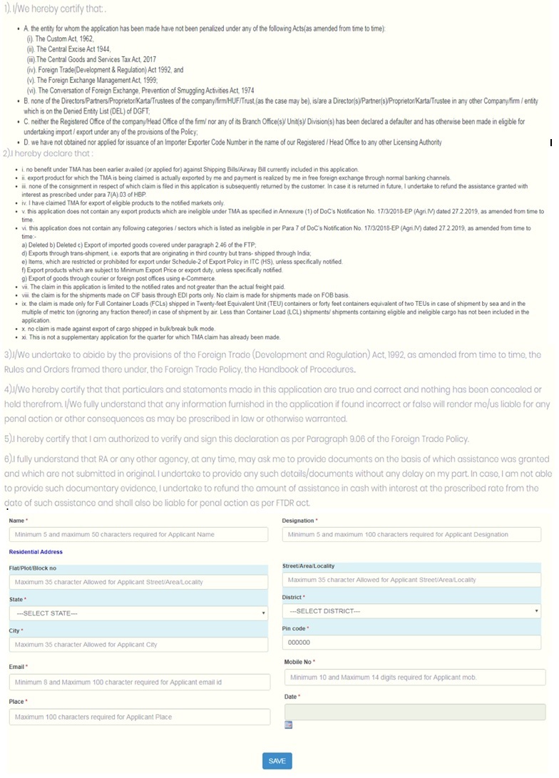 Fill the Declaration Form - Transport and marketing assistance (TMA) Scheme