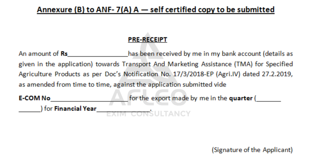 Pre-receipt - Transport and marketing assistance (TMA) Scheme 