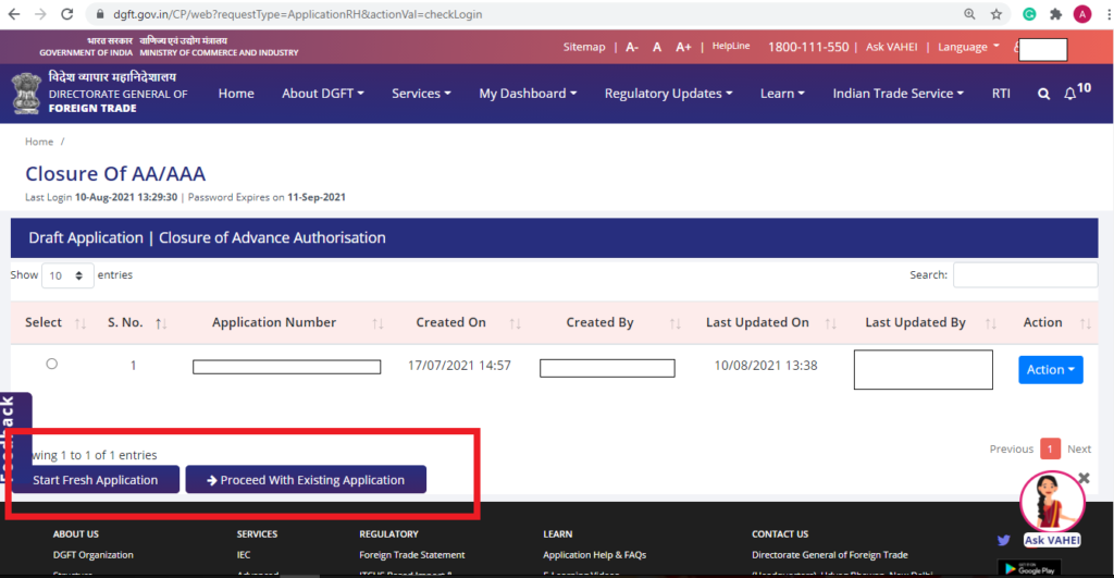 Redemption of Advance Authorisation