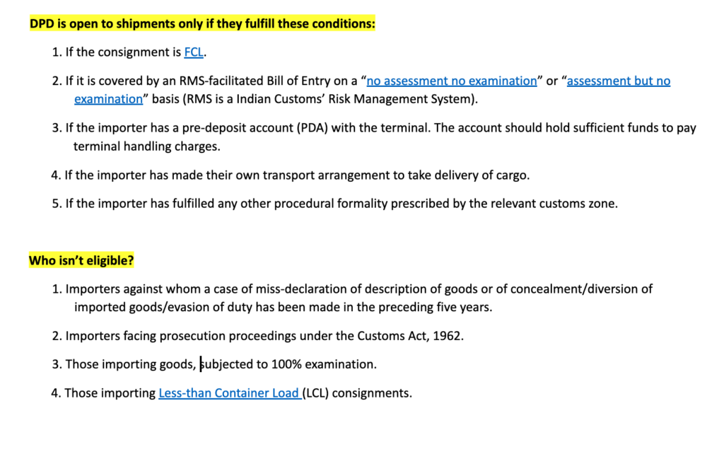 Who is eligible for Direct Port Delivery